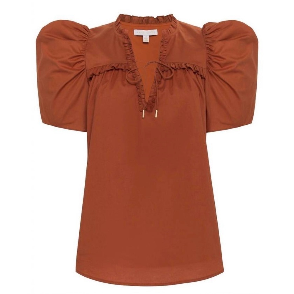 Anna Cate Abigail Puff Sleeve Blouse in Sienna Burnt Orange Medium STAIN